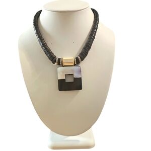 Vintage Native American Heishi Necklace with Square Medallion of Abalone Shell